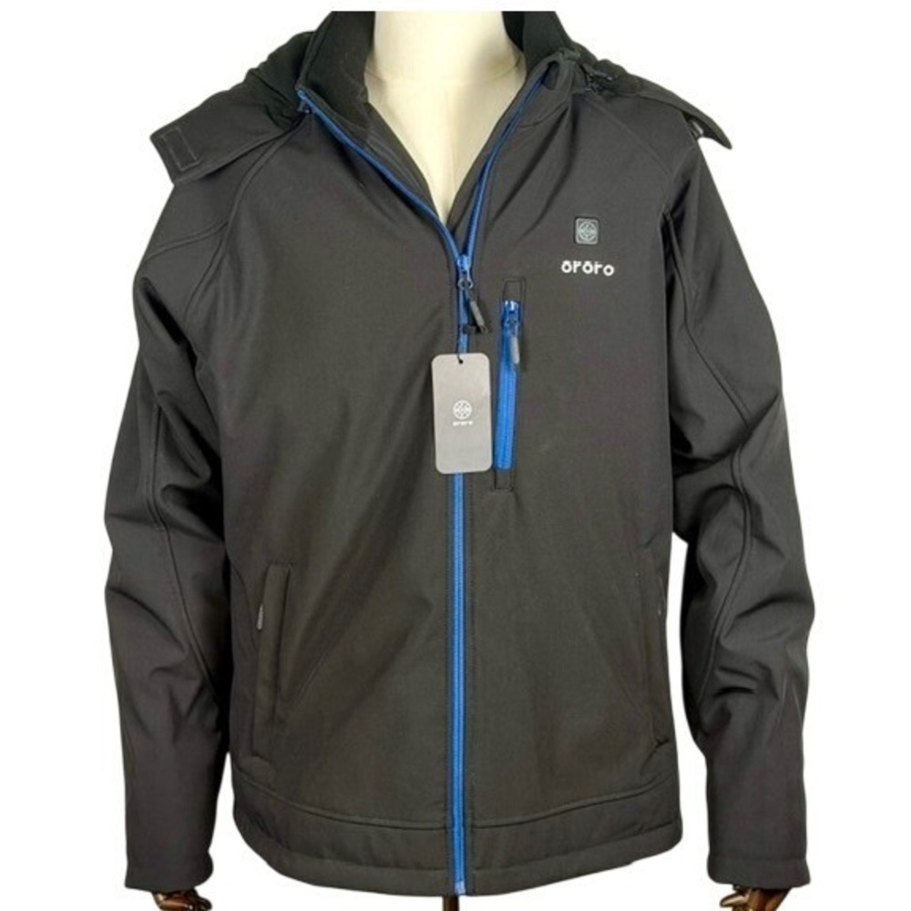Ororo Men Heated Softshell Jacket Black Detachable‎ Hood Size XL NWT